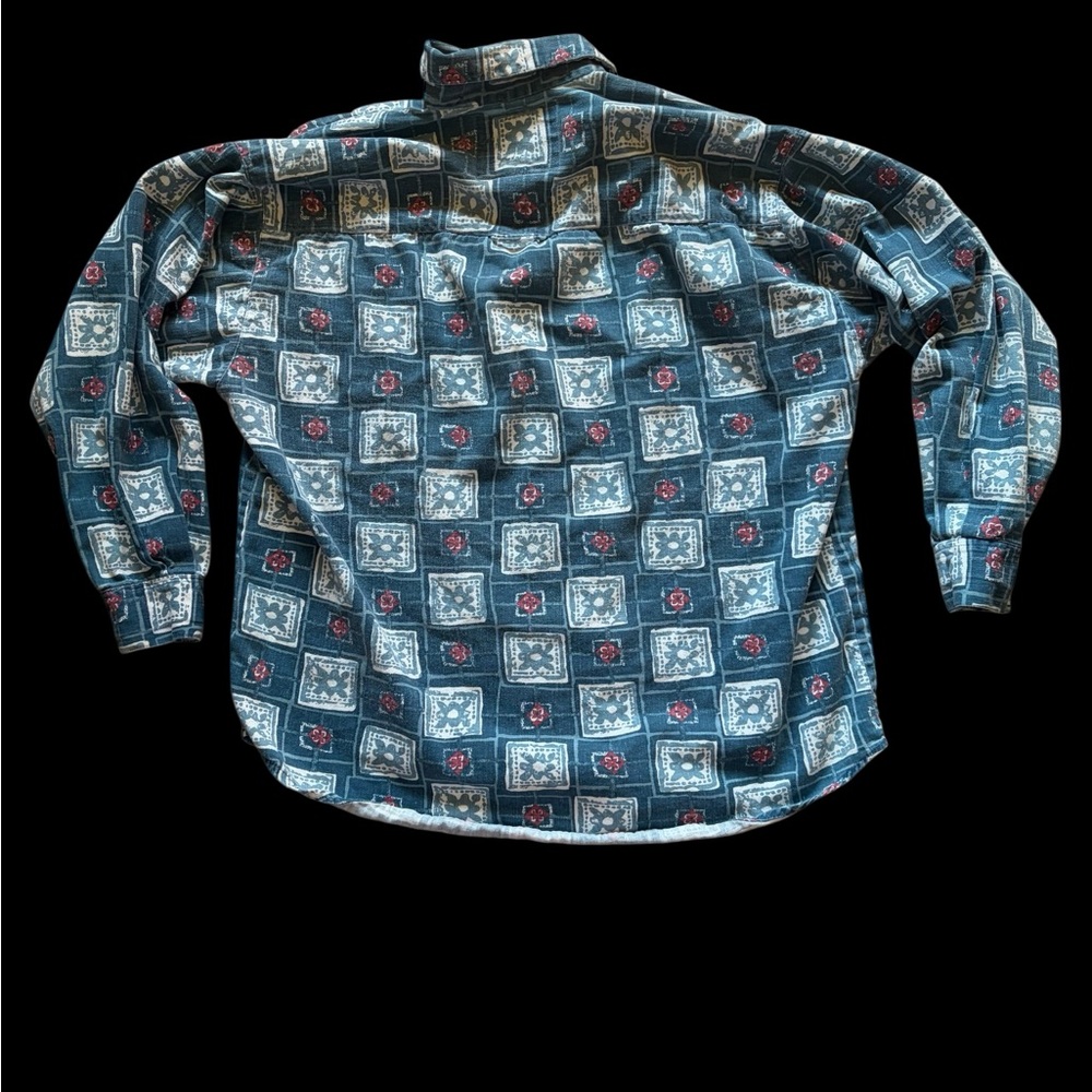 90’s Button Down Blue Patterned Shirt - image 2
